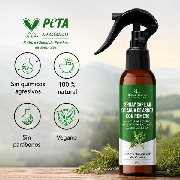 Tonico de romero y agua de arroz para el crecimiento del cabello