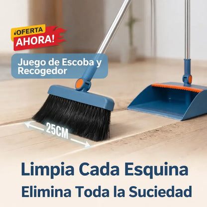 Juego de escoba y recogedor 2 en 1 | Plegable y giratoria