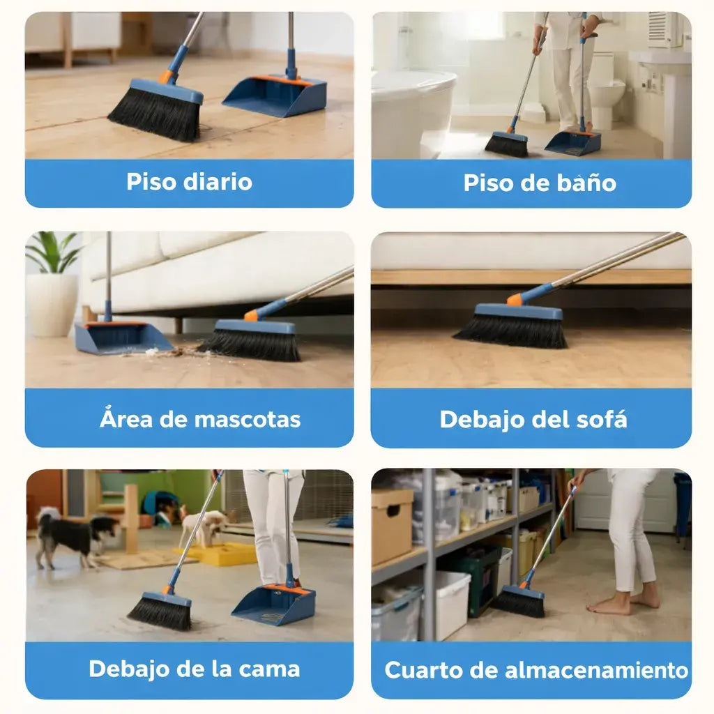Juego de escoba y recogedor 2 en 1 | Plegable y giratoria