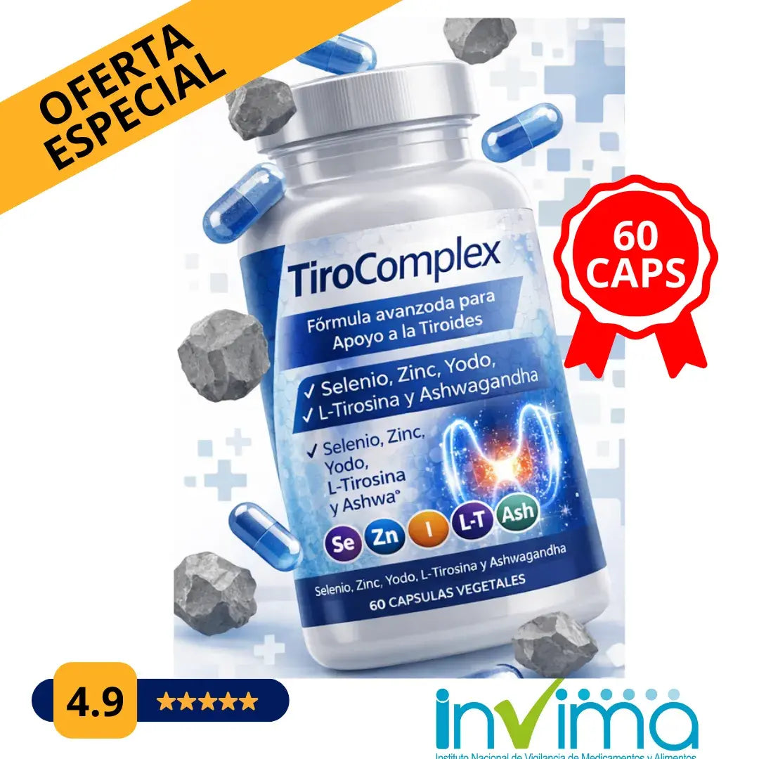 TiroComplex® | Suplemento todo en 1 para la Tirodides con selenio, Yodo, L Tirosina, Ashwagandha y Zinc